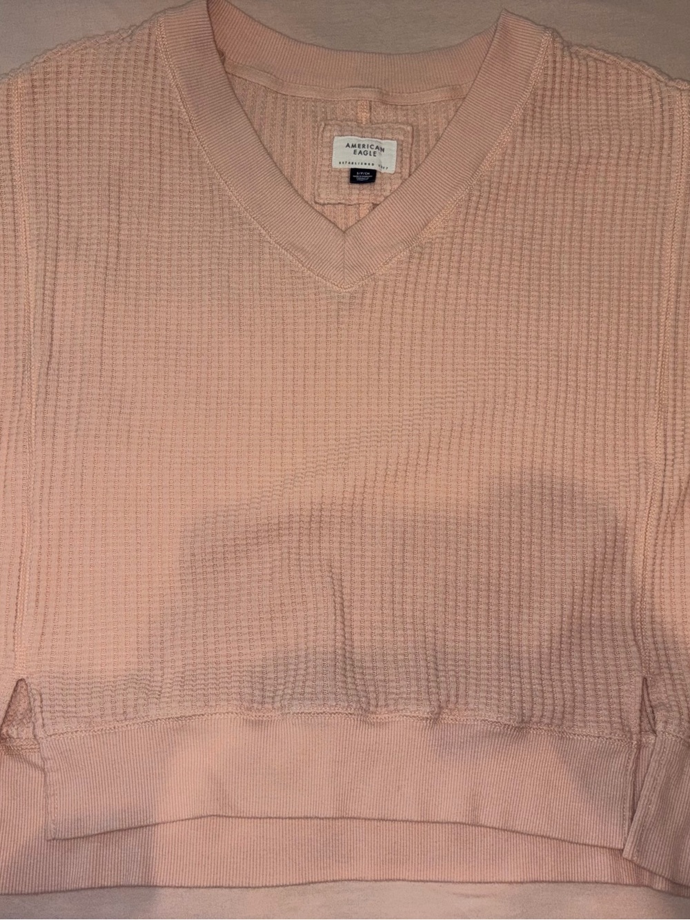 American Eagle Outfitters Pink Waffle V-Neck Sweater